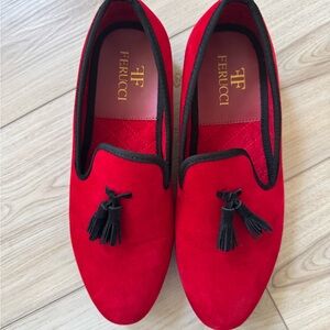 FERUCCI RED VELVET WITH BLACK TASSEL LOAFER SIZE 8 PROM WEDDING ANY OCCASION